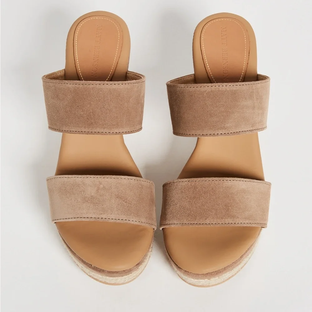 Matt Bernson 8 Icaria Platform Wedge Espadrilles in Tan Suede EUC Made In Spain